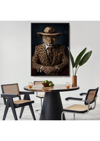 Çerçeveli Dekoratif Kanvas Tablo, Takım Elbiseli Leopar TABLOSU-7932