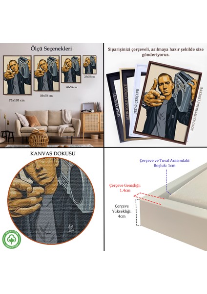 Çerçeveli Dekoratif Kanvas Tablo, Eminem TABLOSU-7948 indirimleri