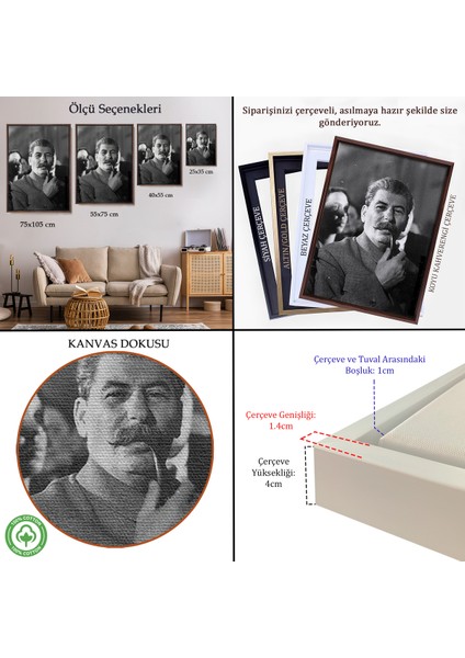 Çerçeveli Dekoratif Kanvas Tablo, Joseph Stalin Rusya ve Sovyetler Birliği Sscb TABLO-7936 indirimleri
