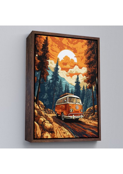 Çerçeveli Dekoratif Kanvas Tablo, Retro Volkswagen Minibüs ve Manzara TABLOSU-7811 fiyatları