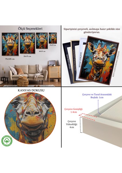 Çerçeveli Dekoratif Kanvas Tablo, Sevimli Zürafa TABLOSU-7722 indirimleri