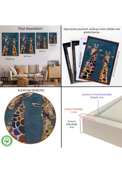 Çerçeveli Dekoratif Kanvas Tablo, Sevimli Zürafalar TABLOSU-7940 indirimleri