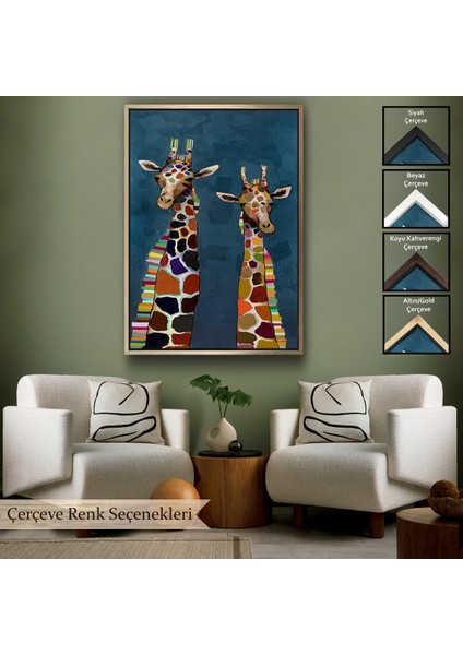 Çerçeveli Dekoratif Kanvas Tablo, Sevimli Zürafalar TABLOSU-7940