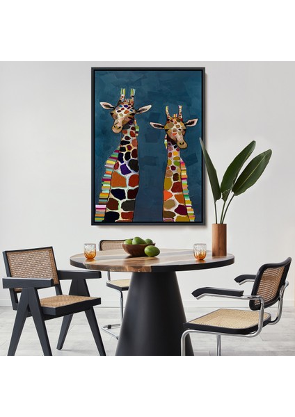 Çerçeveli Dekoratif Kanvas Tablo, Sevimli Zürafalar TABLOSU-7940