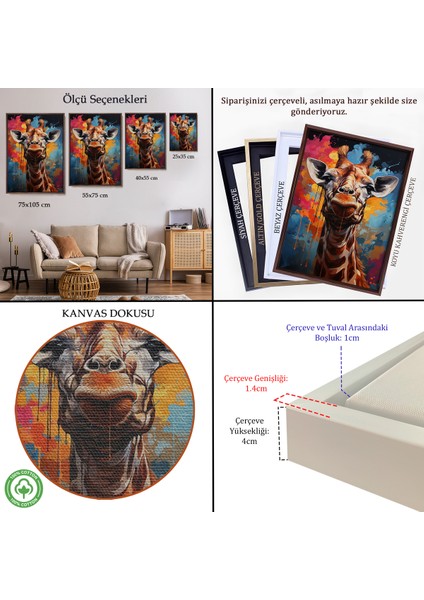 Çerçeveli Dekoratif Kanvas Tablo, Sevimli Zürafa TABLOSU-7880 indirimleri