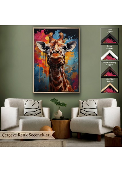 Çerçeveli Dekoratif Kanvas Tablo, Sevimli Zürafa TABLOSU-7880