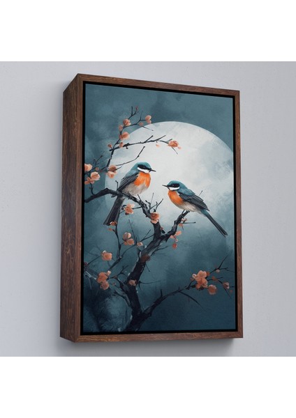 Çerçeveli Dekoratif Kanvas Tablo, Dallarda Pembe Çiçekli Iki Kuş TABLOSU-8004 fiyatları