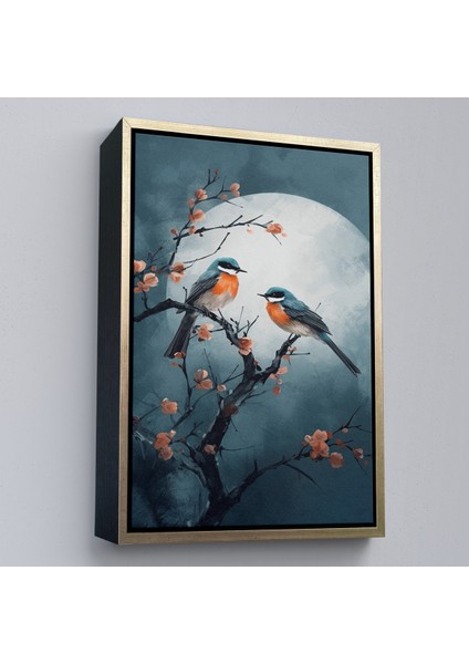 Çerçeveli Dekoratif Kanvas Tablo, Dallarda Pembe Çiçekli Iki Kuş TABLOSU-8004 modelleri