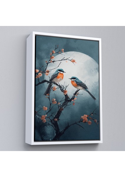 Çerçeveli Dekoratif Kanvas Tablo, Dallarda Pembe Çiçekli Iki Kuş TABLOSU-8004 fırsatları