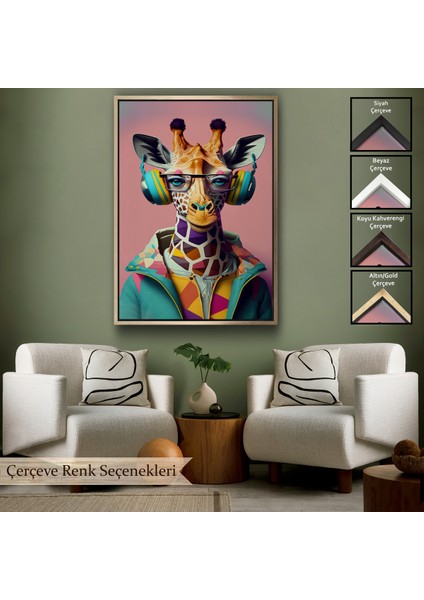 Çerçeveli Dekoratif Kanvas Tablo, Sevimli Zürafa TABLOSU-7954
