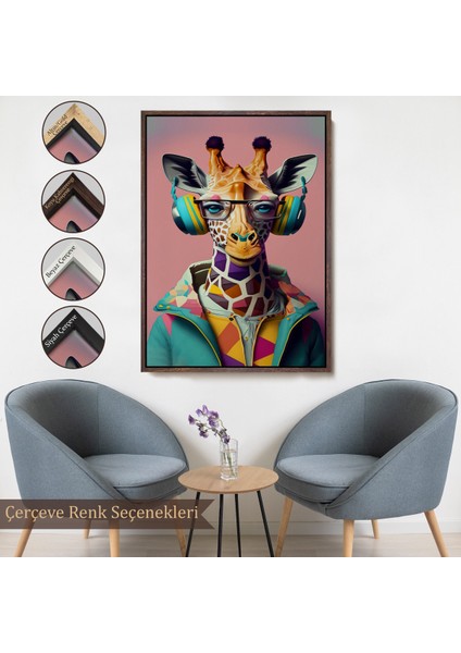 Çerçeveli Dekoratif Kanvas Tablo, Sevimli Zürafa TABLOSU-7954
