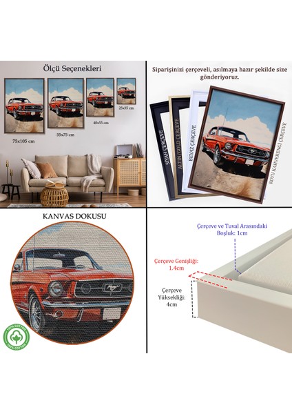 Çerçeveli Dekoratif Kanvas Tablo, Kırmızı Mustang TABLO-7971 indirimleri