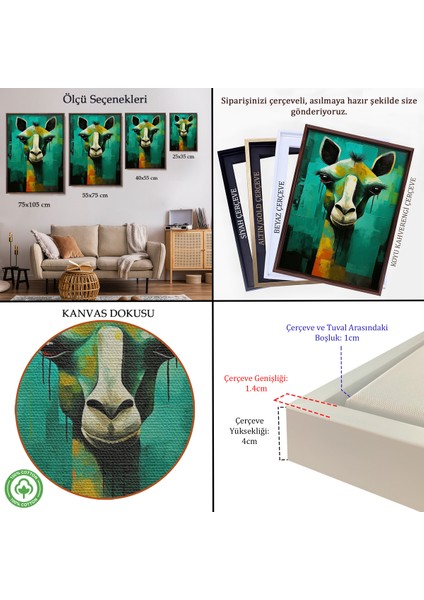 Çerçeveli Dekoratif Kanvas Tablo, Sevimli Zürafa TABLOSU-7963 indirimleri