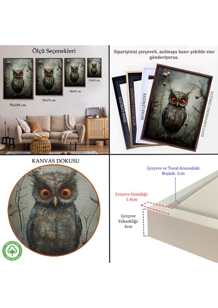 Çerçeveli Dekoratif Kanvas Tablo, Sevimli Baykuş TABLOSU-7985 indirimleri