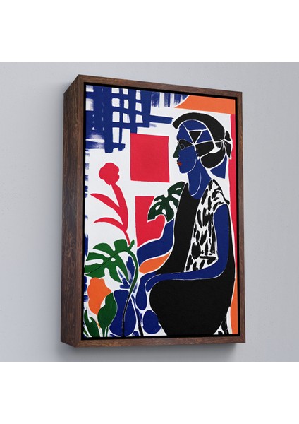 Çerçeveli Dekoratif Kanvas Tablo, Yeşil Yapraklı Monstera ve Kadın TABLOSU-7989