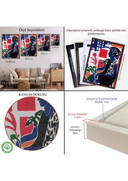 Çerçeveli Dekoratif Kanvas Tablo, Yeşil Yapraklı Monstera ve Kadın TABLOSU-7989 indirimleri