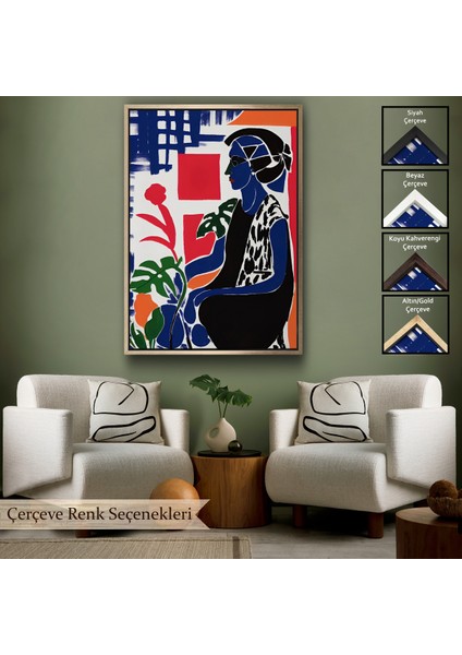 Çerçeveli Dekoratif Kanvas Tablo, Yeşil Yapraklı Monstera ve Kadın TABLOSU-7989