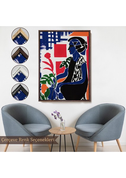 Çerçeveli Dekoratif Kanvas Tablo, Yeşil Yapraklı Monstera ve Kadın TABLOSU-7989