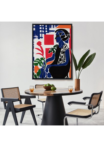 Çerçeveli Dekoratif Kanvas Tablo, Yeşil Yapraklı Monstera ve Kadın TABLOSU-7989