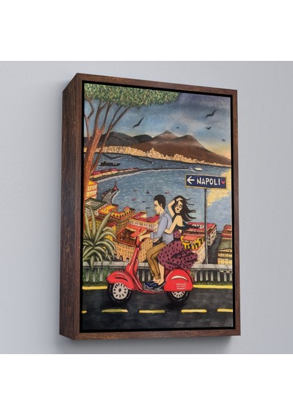 Çerçeveli Dekoratif Kanvas Tablo, Napoli De Motorlu Aşıklar TABLOSU-7894 fiyatları