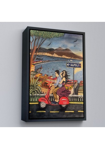 Çerçeveli Dekoratif Kanvas Tablo, Napoli De Motorlu Aşıklar TABLOSU-7894 fırsatları