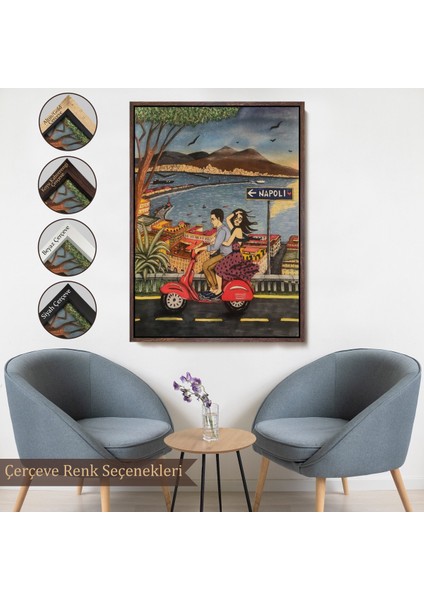 Çerçeveli Dekoratif Kanvas Tablo, Napoli De Motorlu Aşıklar TABLOSU-7894
