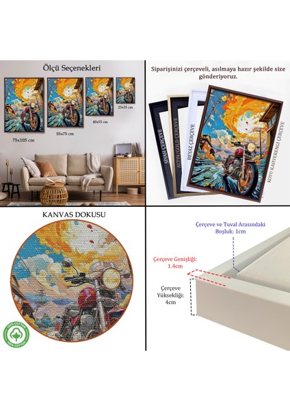 Çerçeveli Dekoratif Kanvas Tablo, Sevimli Renkli Motor TABLOSU-7896 indirimleri