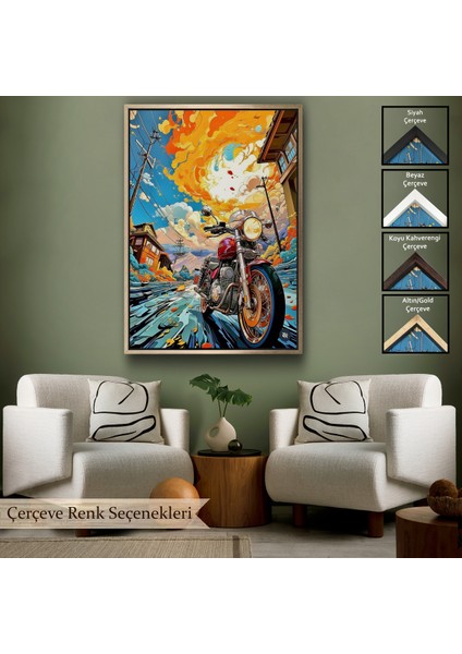 Çerçeveli Dekoratif Kanvas Tablo, Sevimli Renkli Motor TABLOSU-7896