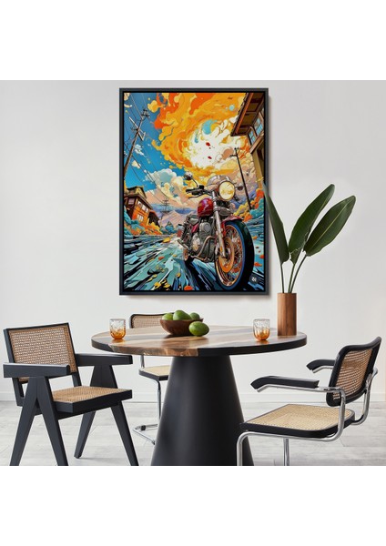 Çerçeveli Dekoratif Kanvas Tablo, Sevimli Renkli Motor TABLOSU-7896