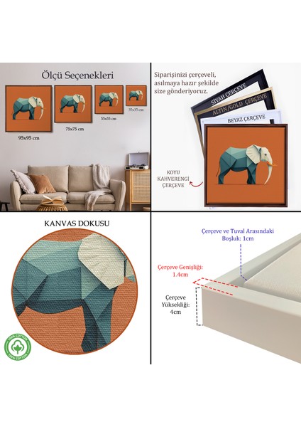 Çerçeveli Dekoratif Kanvas Tablo, Yapay Zeka Fil TABLOSU-8311 indirimleri