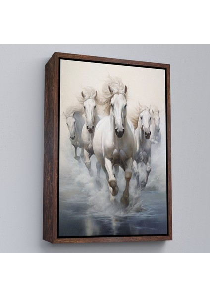 Çerçeveli Dekoratif Kanvas Tablo, Suda Koşan Beyaz Atlar TABLOSU-8000 fiyatları