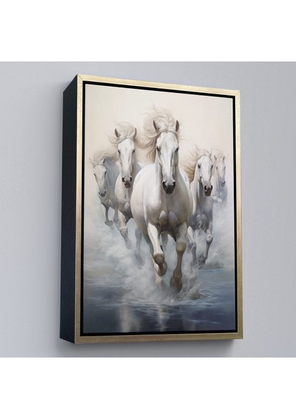 Çerçeveli Dekoratif Kanvas Tablo, Suda Koşan Beyaz Atlar TABLOSU-8000 modelleri
