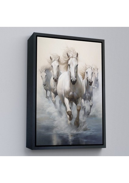 Çerçeveli Dekoratif Kanvas Tablo, Suda Koşan Beyaz Atlar TABLOSU-8000 fırsatları