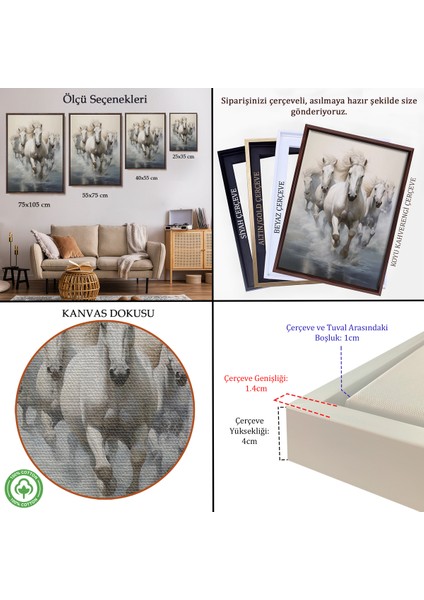 Çerçeveli Dekoratif Kanvas Tablo, Suda Koşan Beyaz Atlar TABLOSU-8000 indirimleri