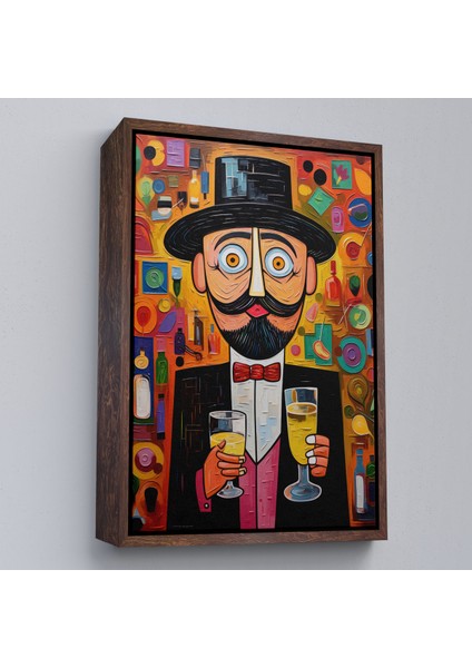 Çerçeveli Dekoratif Kanvas Tablo, Içki Sunan Bıyıklı Adam TABLOSU-8003 fiyatları
