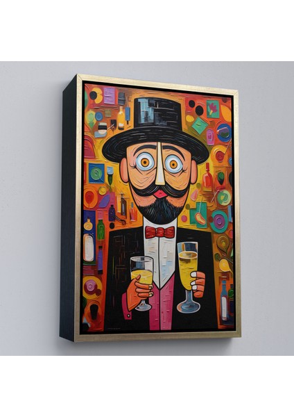 Çerçeveli Dekoratif Kanvas Tablo, Içki Sunan Bıyıklı Adam TABLOSU-8003 modelleri