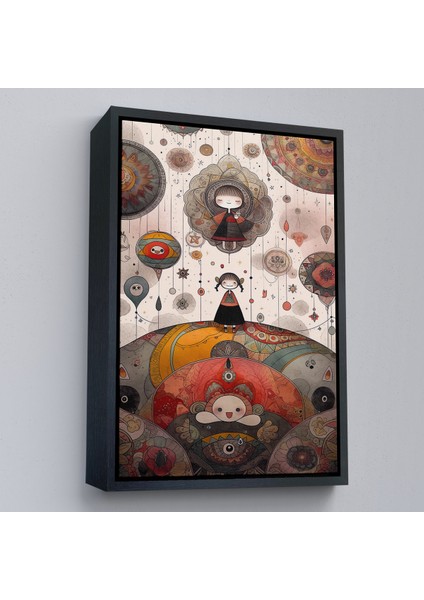 Çerçeveli Dekoratif Kanvas Tablo, Tepenin Üstündeki Sevimli Kızlar TABLOSU-8006