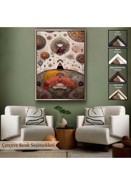 Çerçeveli Dekoratif Kanvas Tablo, Tepenin Üstündeki Sevimli Kızlar TABLOSU-8006