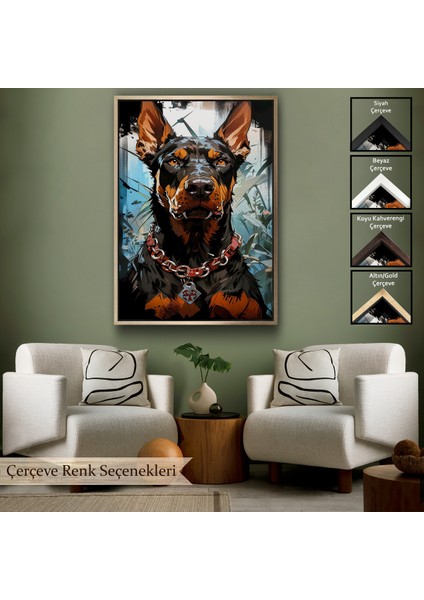 Çerçeveli Dekoratif Kanvas Tablo, Doberman TABLOSU-7828