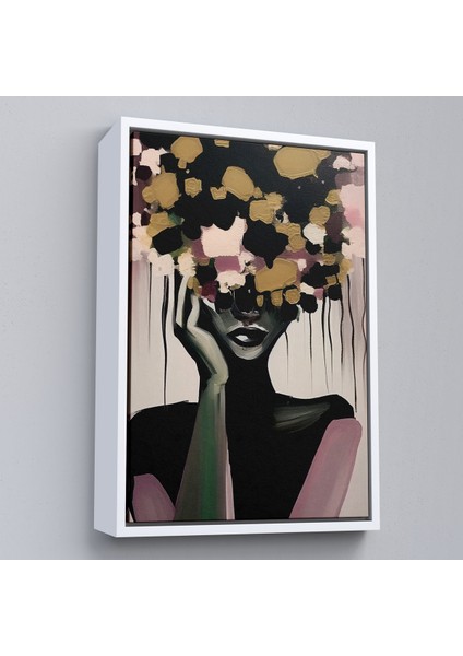 Çerçeveli Dekoratif Kanvas Tablo, Çiçek Başlı Soyut Kadın TABLOSU-7833