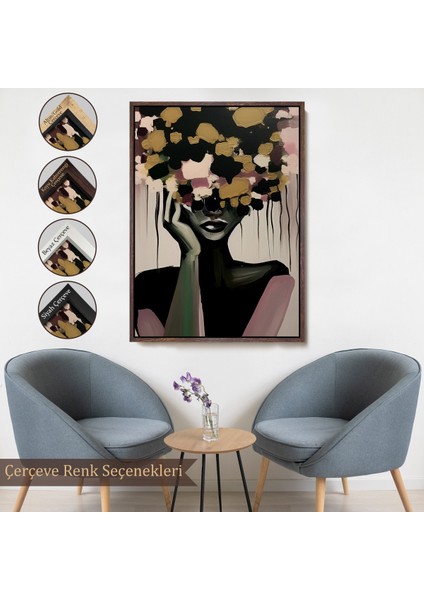 Çerçeveli Dekoratif Kanvas Tablo, Çiçek Başlı Soyut Kadın TABLOSU-7833