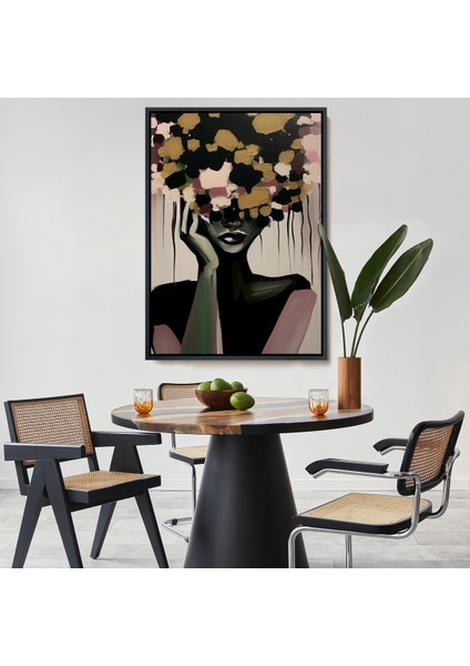 Çerçeveli Dekoratif Kanvas Tablo, Çiçek Başlı Soyut Kadın TABLOSU-7833