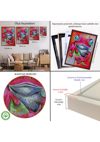 Çerçeveli Dekoratif Kanvas Tablo, Sevimli Pembe Kurbağa TABLOSU-7838 indirimleri