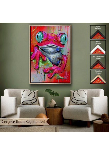 Çerçeveli Dekoratif Kanvas Tablo, Sevimli Pembe Kurbağa TABLOSU-7838