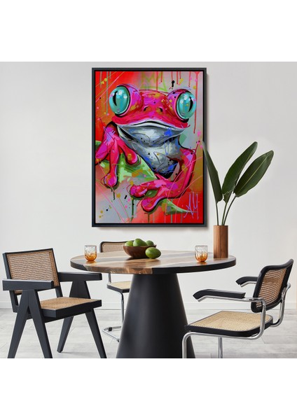 Çerçeveli Dekoratif Kanvas Tablo, Sevimli Pembe Kurbağa TABLOSU-7838