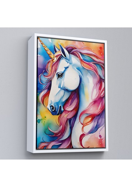 Çerçeveli Dekoratif Kanvas Tablo, Sevimli Renkli Unicorn TABLOSU-7919 fırsatları