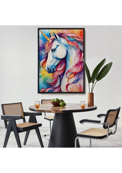 Çerçeveli Dekoratif Kanvas Tablo, Sevimli Renkli Unicorn TABLOSU-7919
