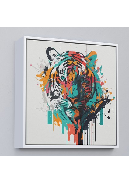 Çerçeveli Dekoratif Kanvas Tablo, Renkli Kaplan TABLOSU-8330