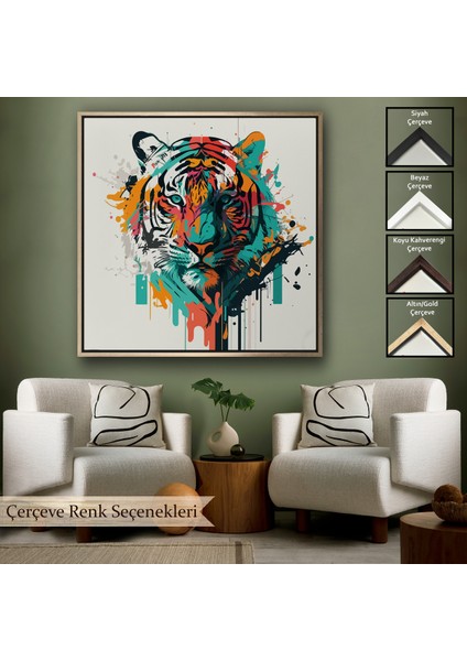 Çerçeveli Dekoratif Kanvas Tablo, Renkli Kaplan TABLOSU-8330