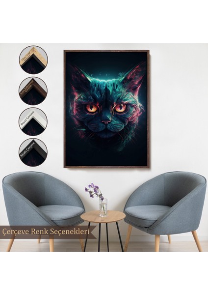 Çerçeveli Dekoratif Kanvas Tablo, Savaşçı Kedi TABLOSU-7900